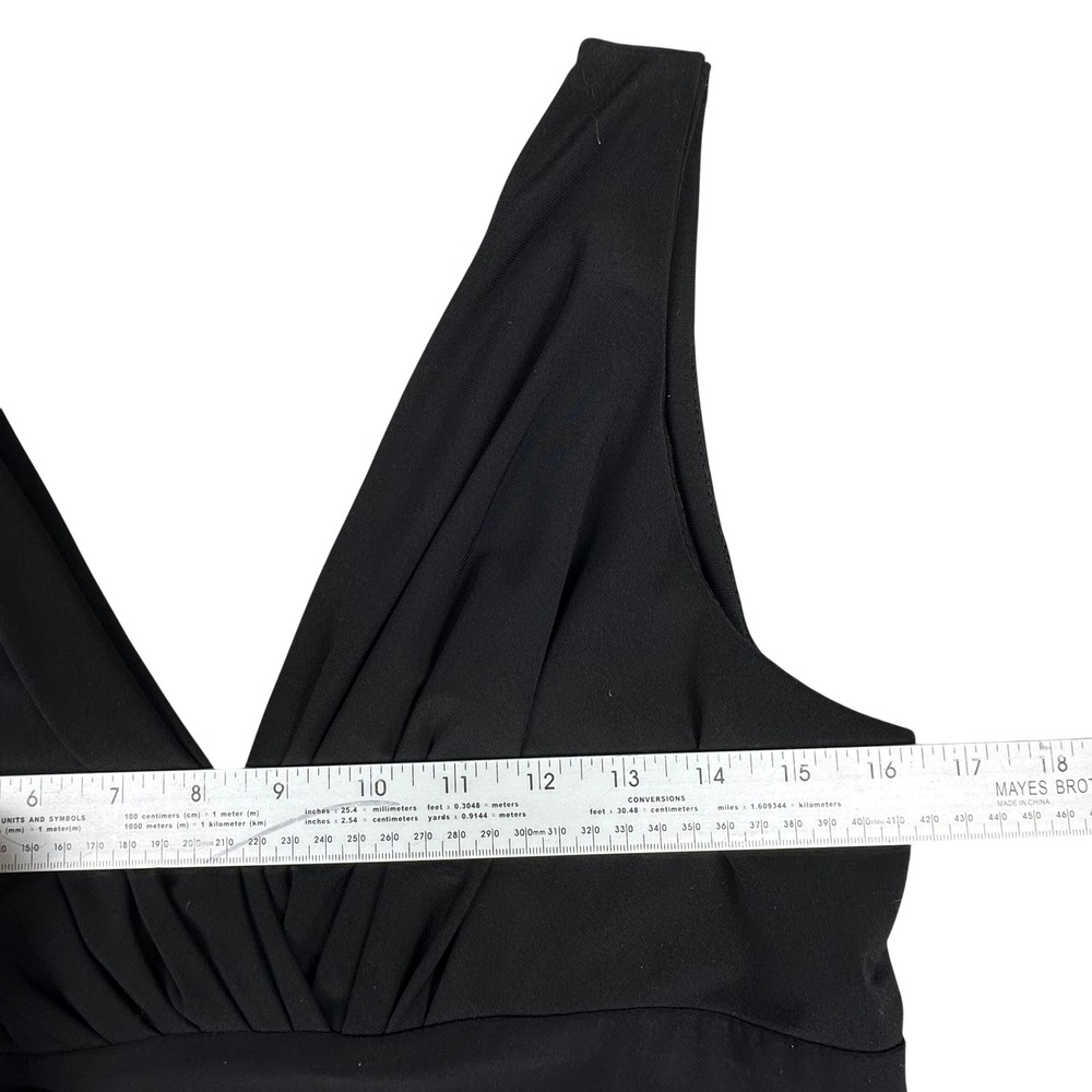 90s Y2k Womens Sleeveless V-Neck Empire Waist Pleated Little Black Dress LBD - Picture 6 of 13